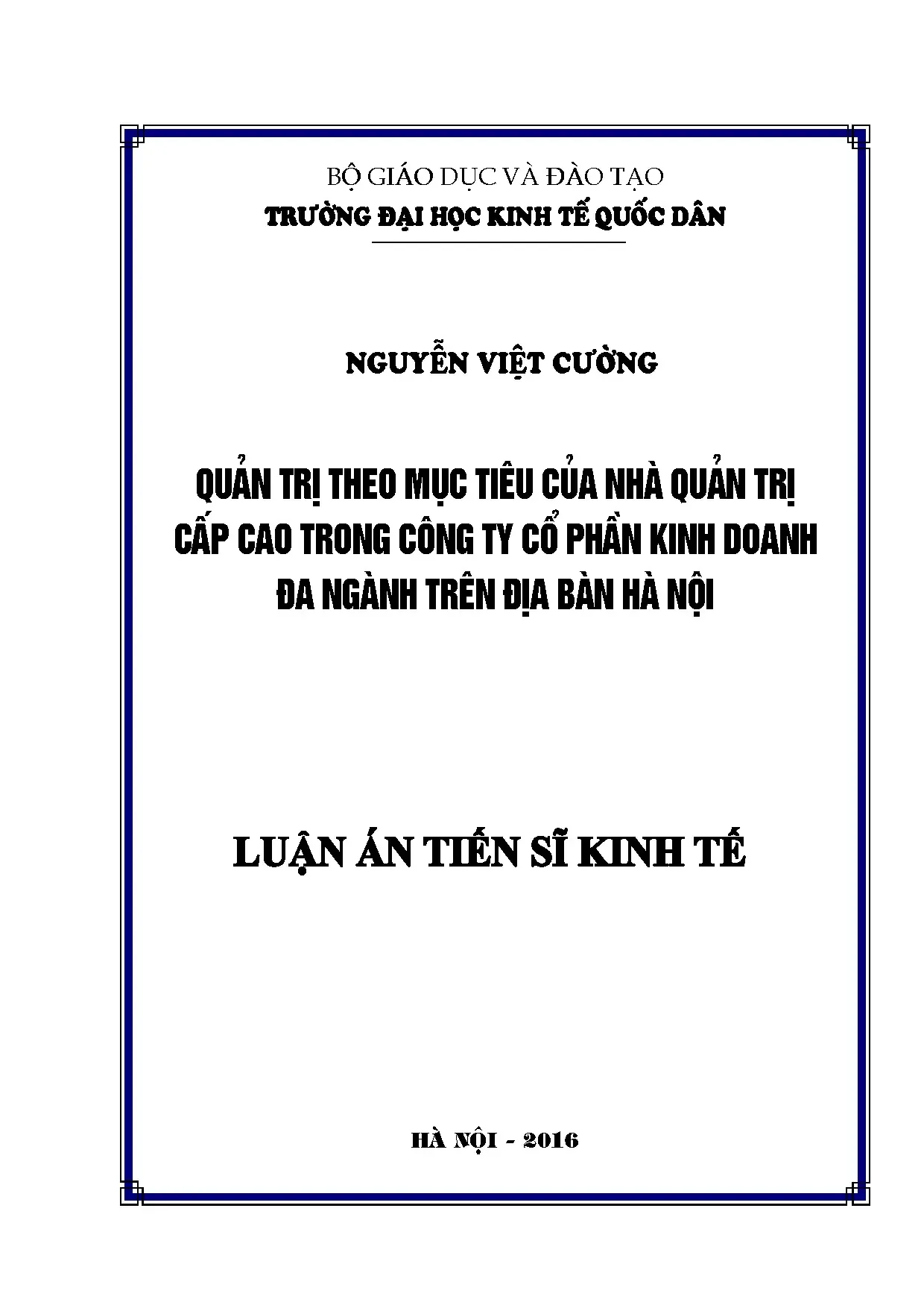 Luận án quản trị theo mục tiêu của nhà quản trị cấp cao trong công ty đa ngành (60 ký tự)