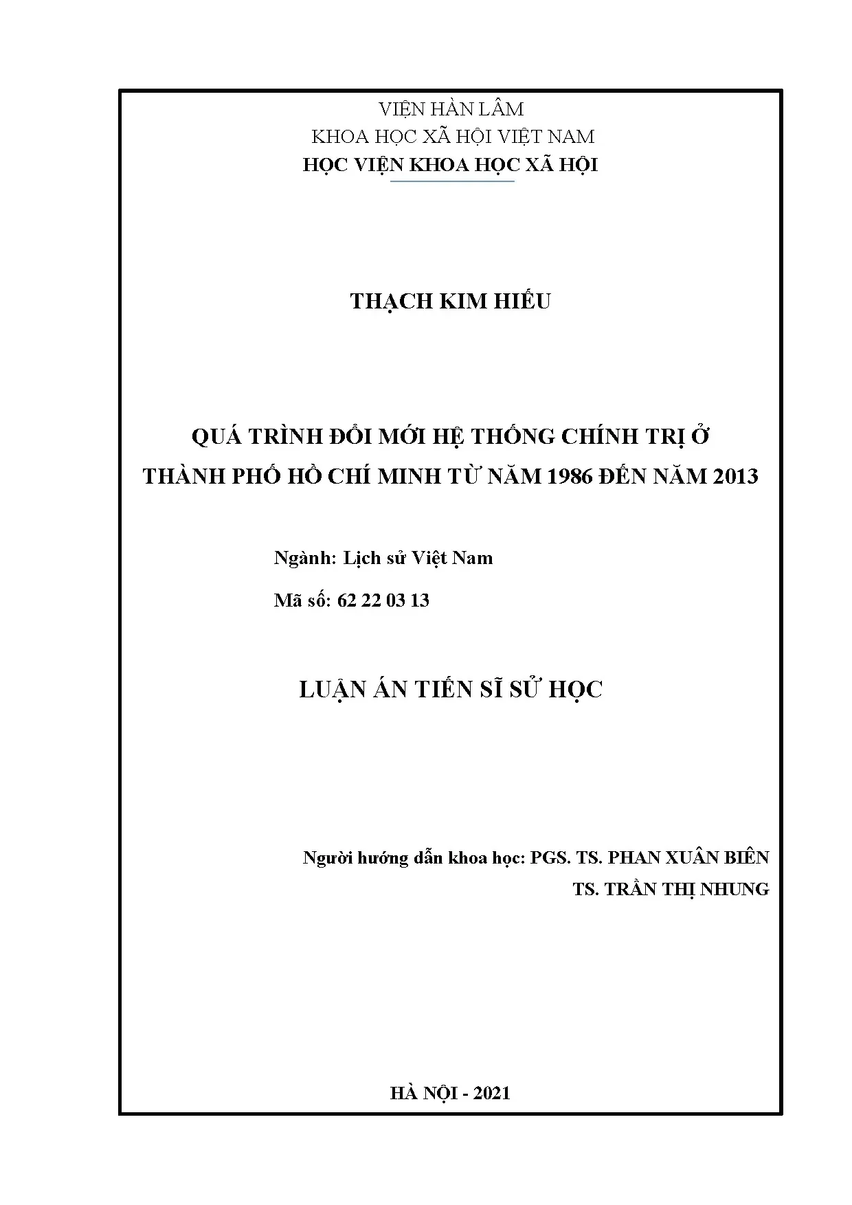 Đổi mới hệ thống chính trị TP.HCM từ 1986-2013 - Luận án tiến sĩ