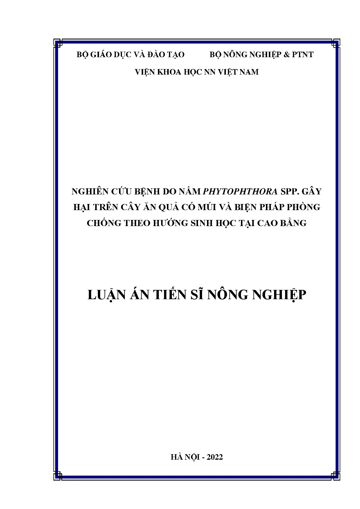 Luận án tiến sĩ nghiên cứu bệnh do nấm phytophthora spp gây