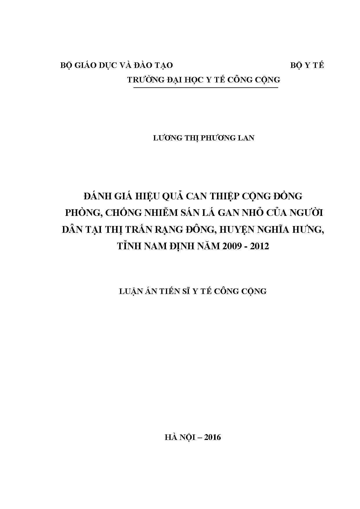 Đánh giá hiệu quả can thiệp phòng chống sán lá gan nhỏ tại Nam Định