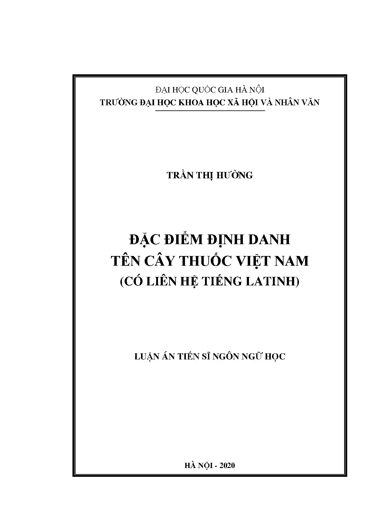 Luận án tiến sĩ đặc điểm định danh tên cây thuốc việt nam có