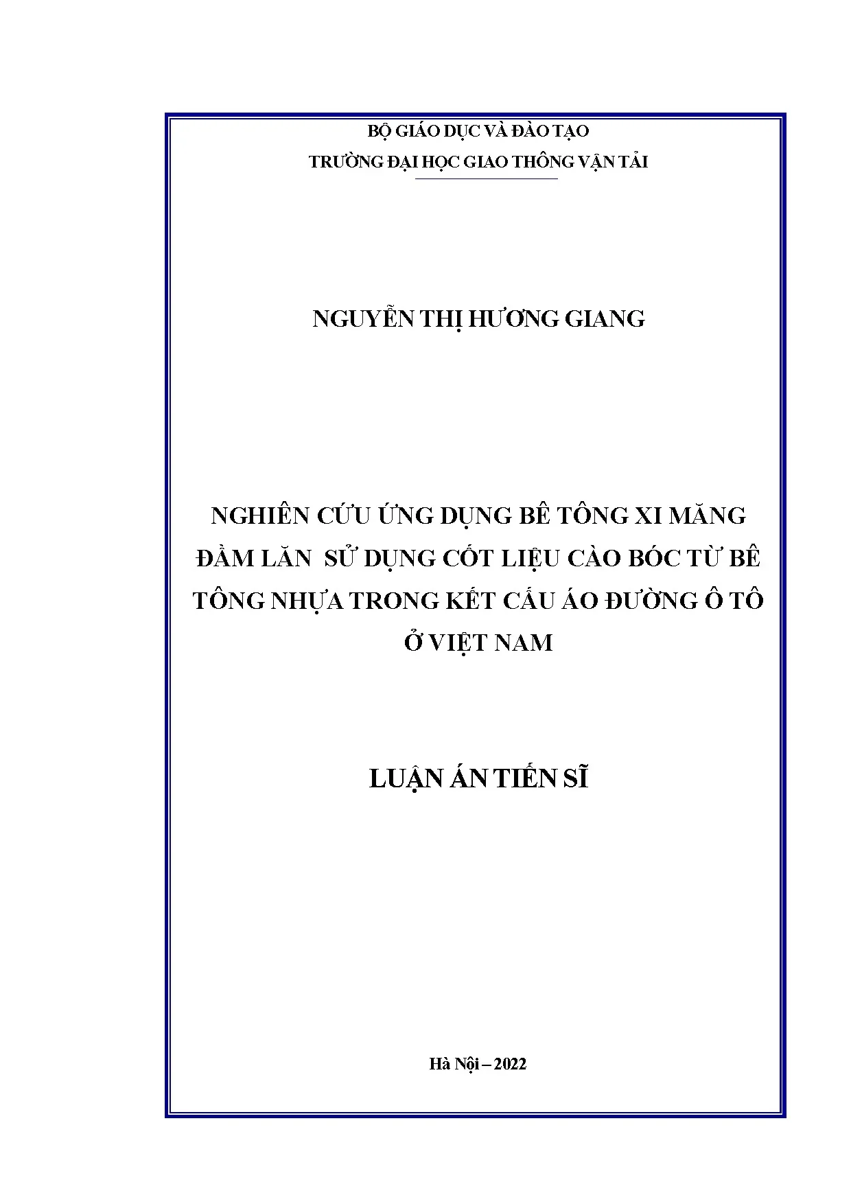 Luận án tiến sĩ nghiên cứu ứng dụng bê tông xi măng đầm lăn