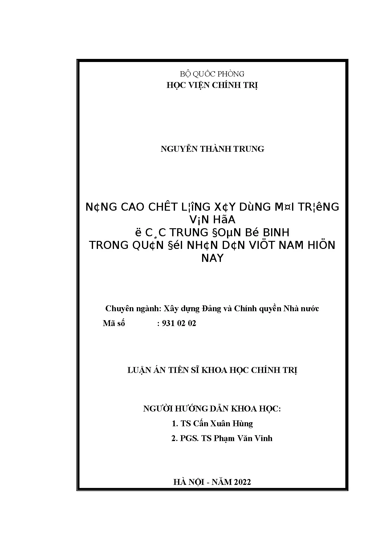 Luận án tiến sĩ nâng cao chất lượng xây dựng môi trường văn