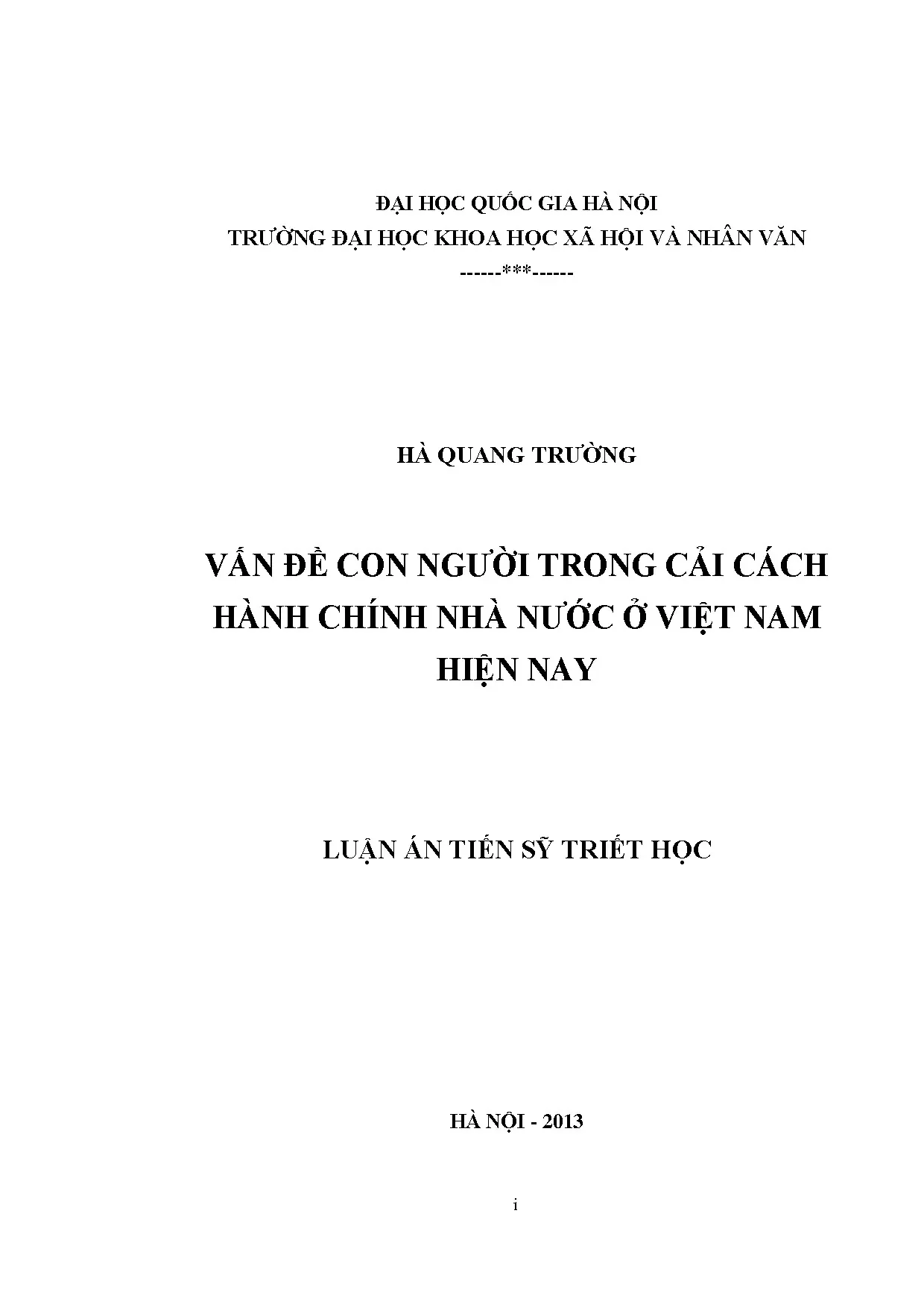 Luận án tiến sĩ vấn đề con người trong cải cách hành chính n