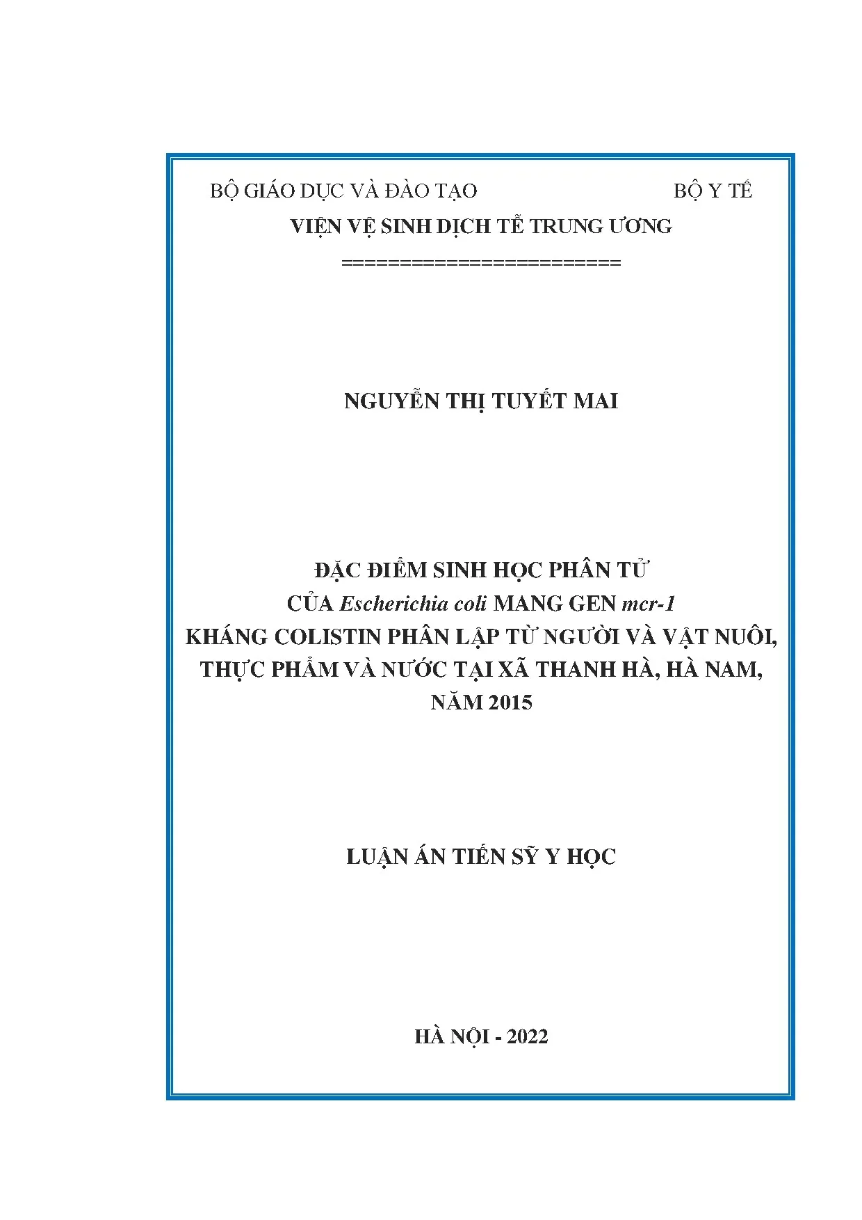Luận án tiến sĩ đặc điểm sinh học phân tử của escherichia co