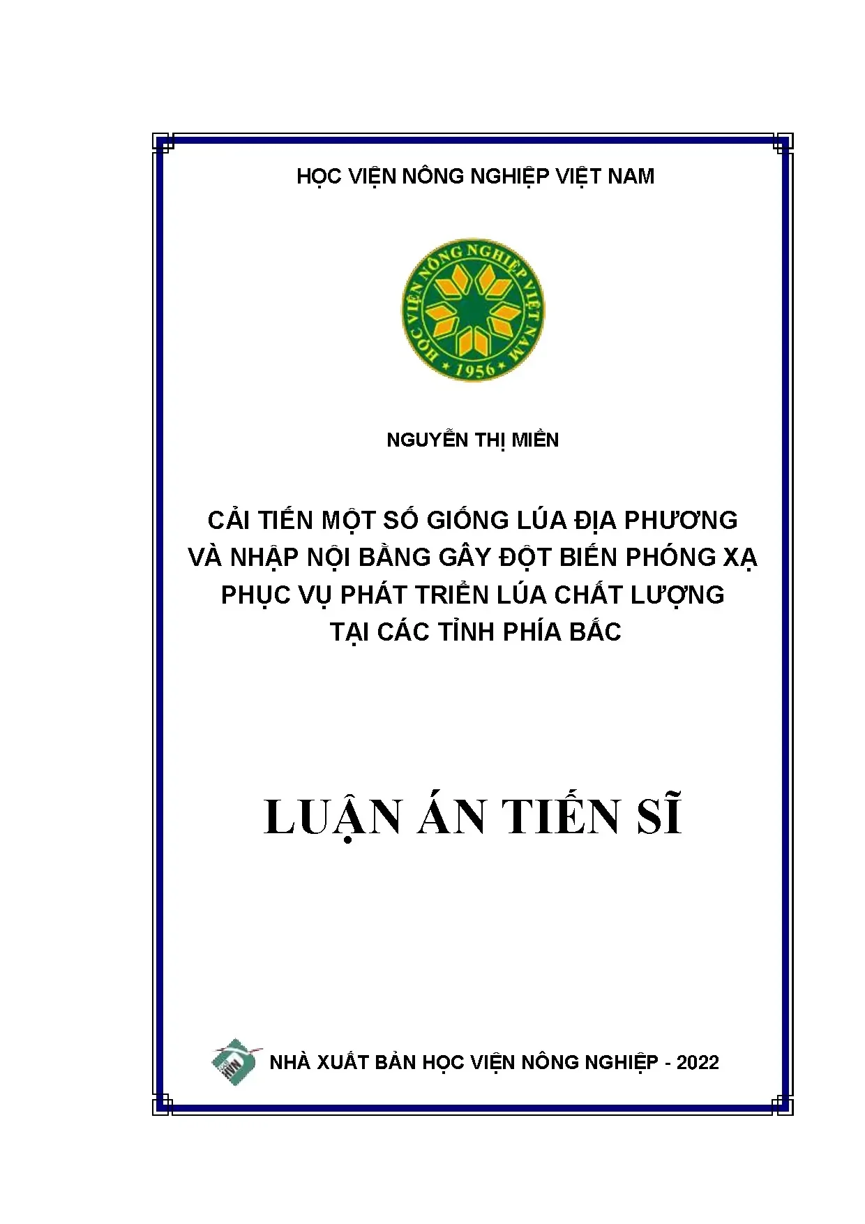 Luận án tiến sĩ cải tiến một số giống lúa địa phương và nhập