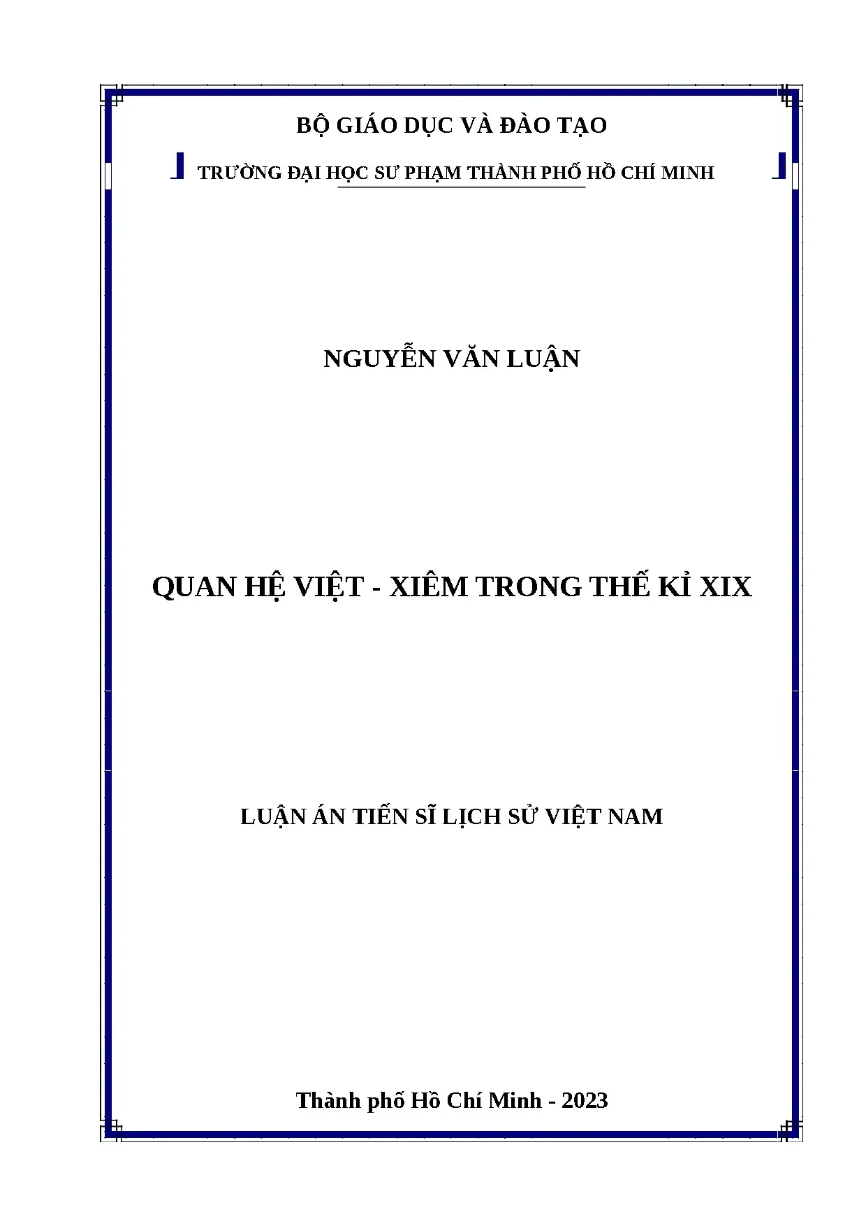 Luận án tiến sĩ Quan hệ Việt - Xiêm thế kỉ XIX