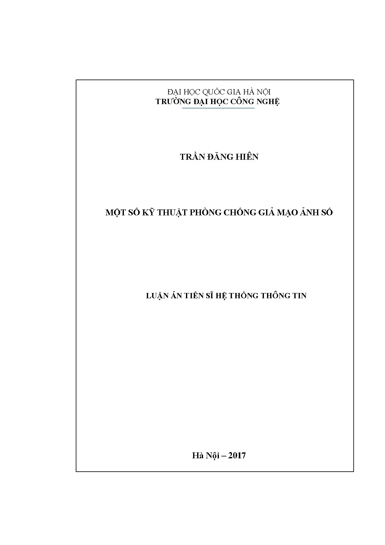 Luận án tiến sĩ một số kỹ thuật phòng chống giả mạo ảnh số l