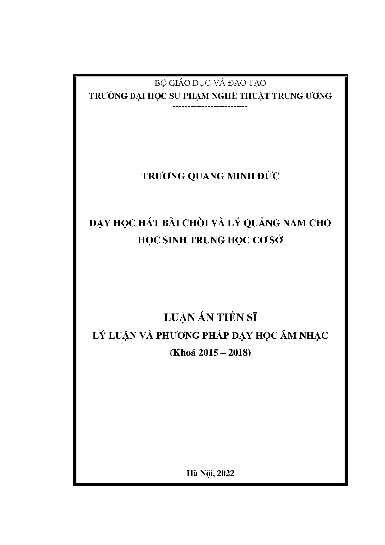 Luận án tiến sĩ dạy học hát bài chòi và lý quảng nam cho học