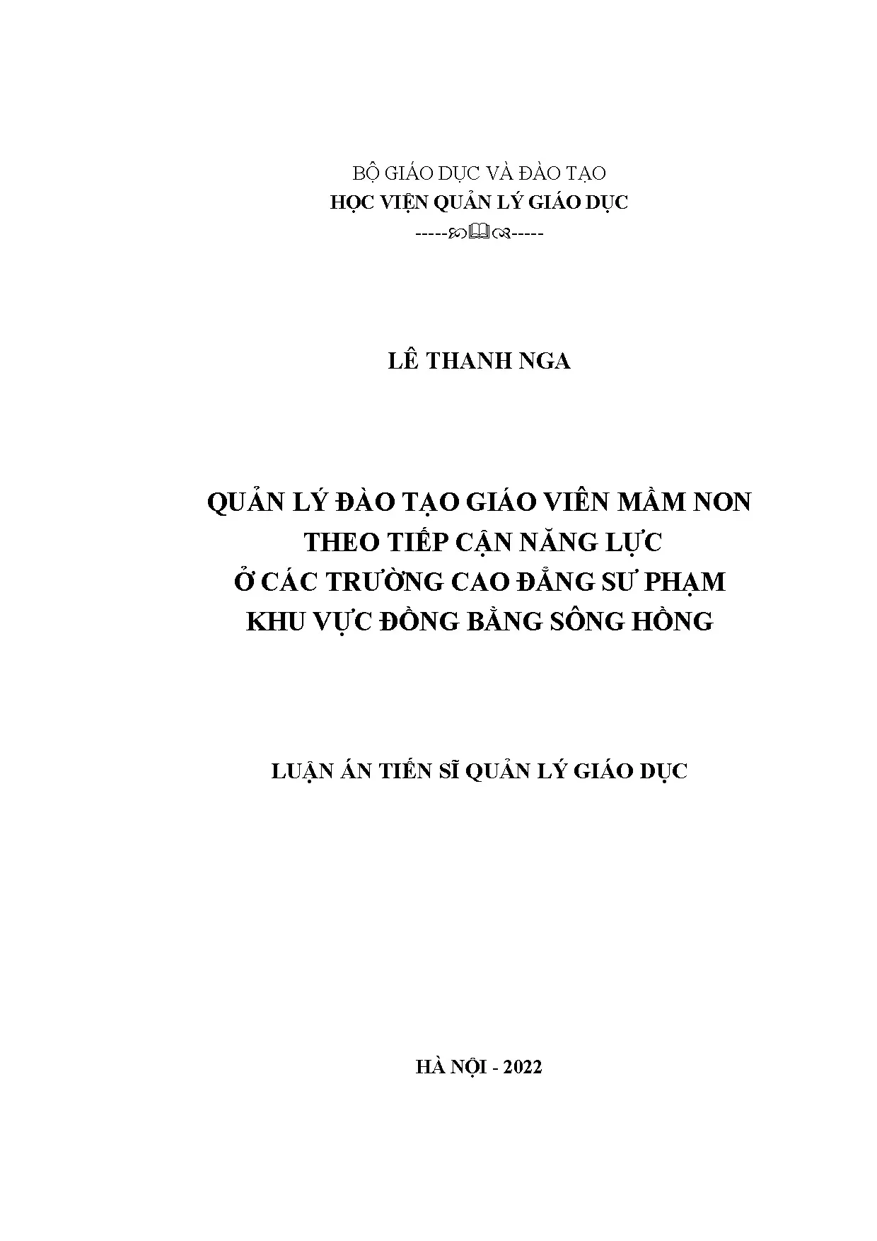 Luận án tiến sĩ quản lý đào tạo giáo viên mầm non trình độ t
