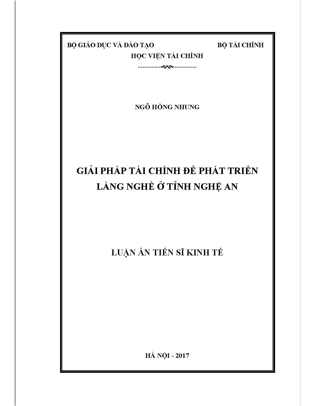 Nghiên cứu giải pháp tài chính phát triển làng nghề Nghệ An