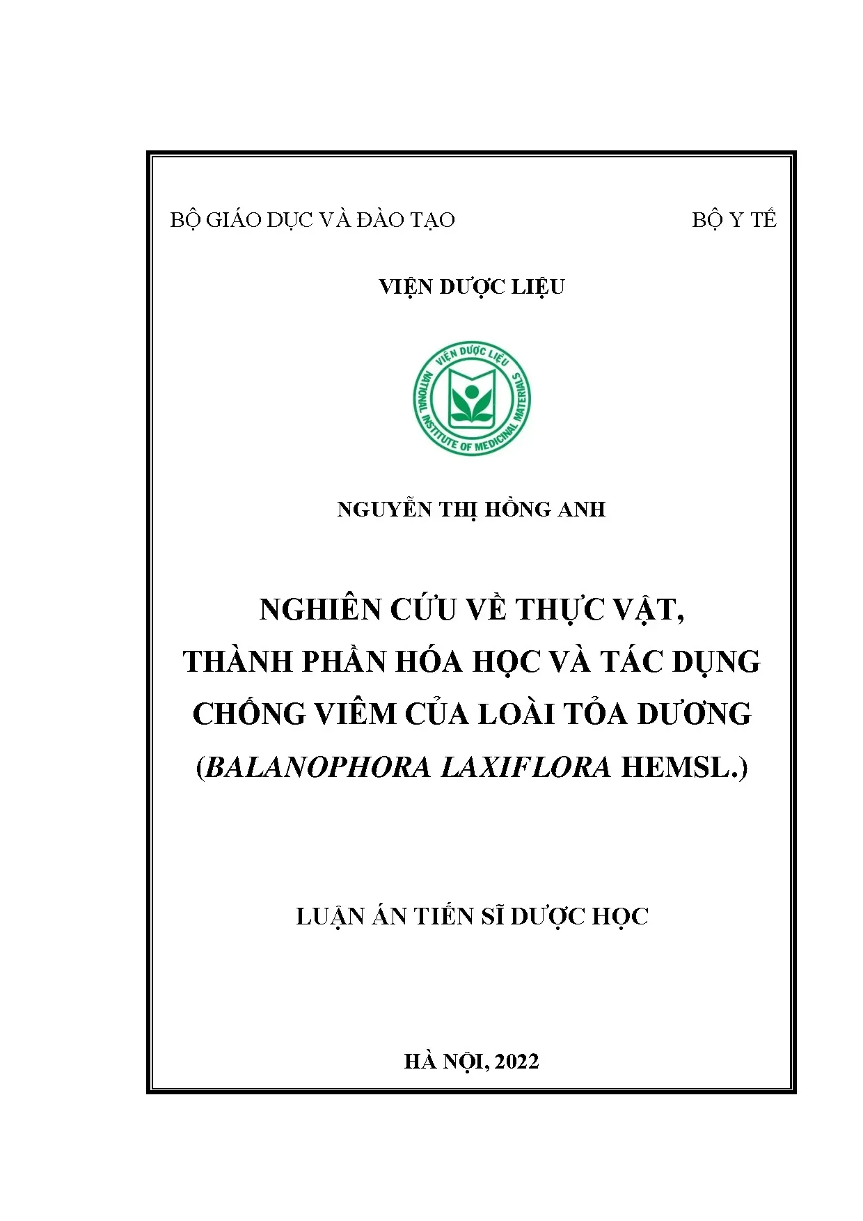 Luận án tiến sĩ nghiên cứu đặc điểm thực vật thành phần hóa