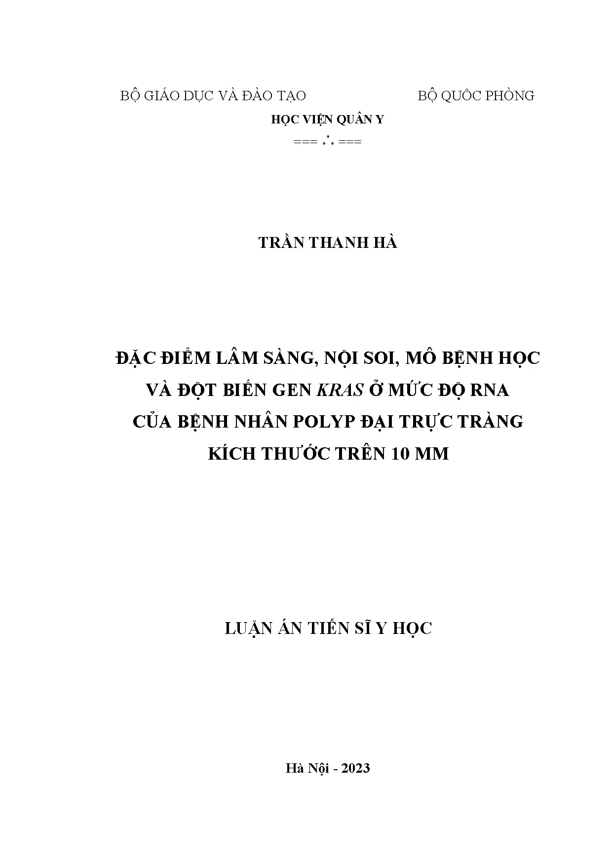 Đặc điểm polyp đại trực tràng và đột biến gen KRAS RNA