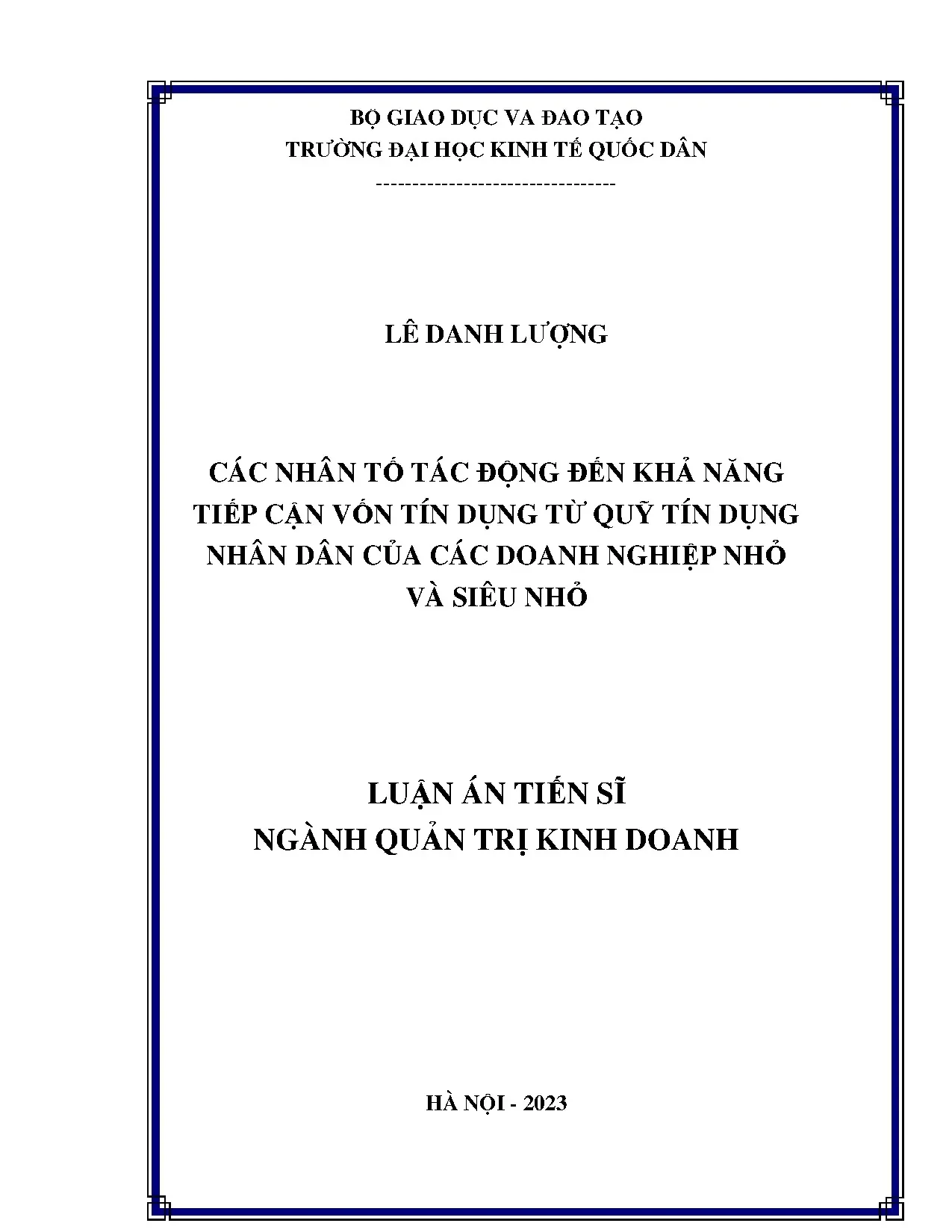 Các nhân tố tác động đến khả năng tiếp cận vốn tín dụng của DNNV