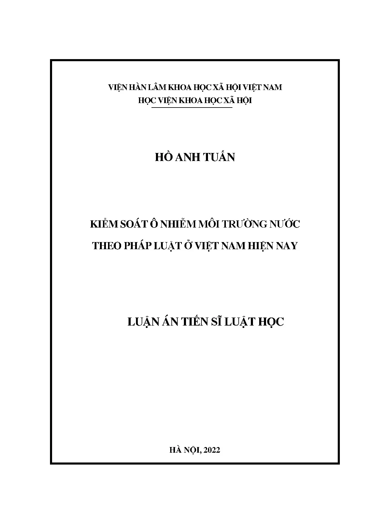Luận án tiến sĩ kiểm soát ô nhiễm môi trường nước theo pháp