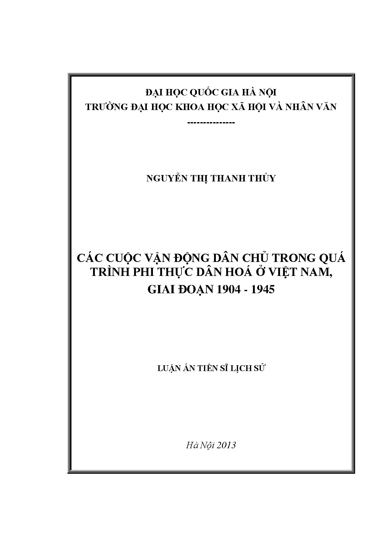 Luận án tiến sĩ các cuộc vận động dân chủ trong quá trình ph