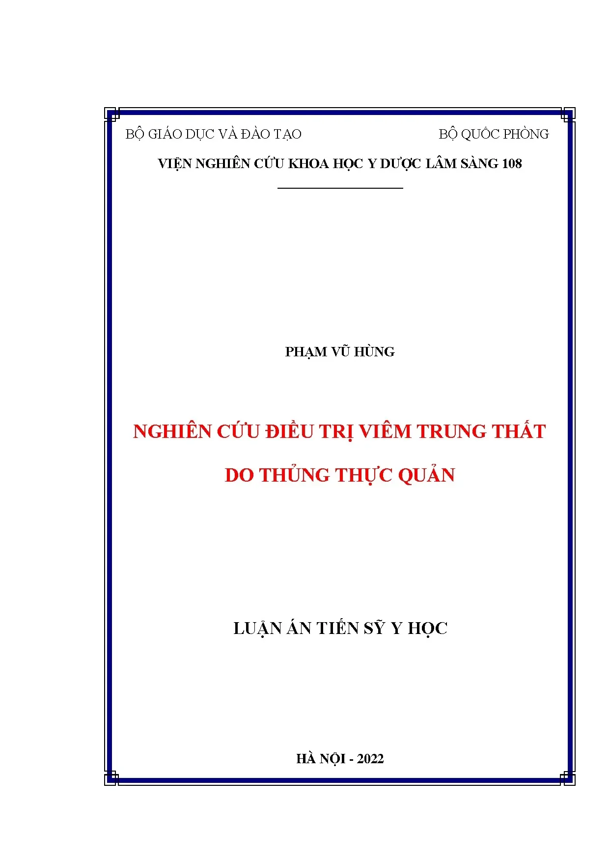 Luận án tiến sĩ nghiên cứu điều trị viêm trung thất do thủng