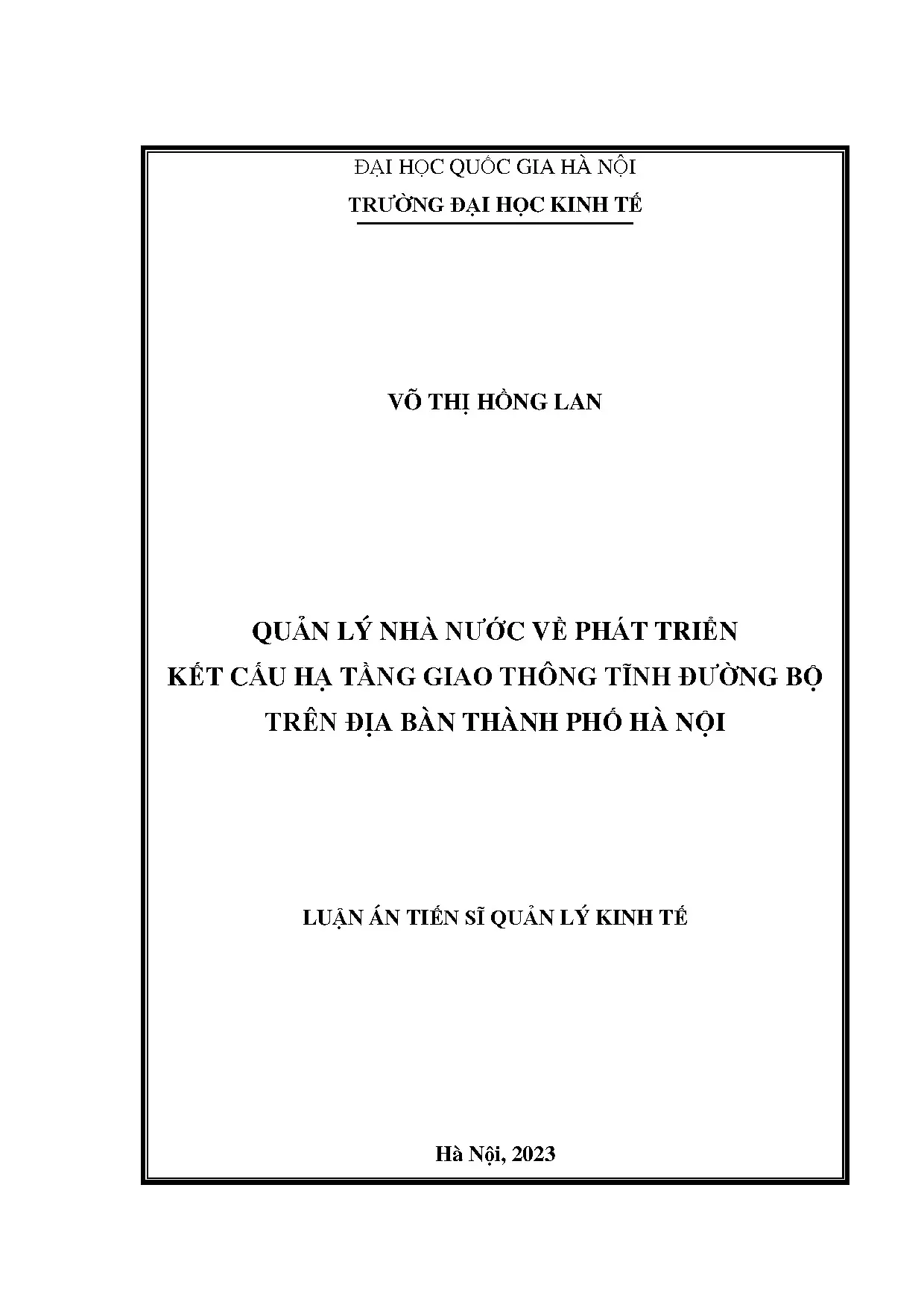 Quản lý nhà nước về phát triển kết cấu hạ tầng giao thông tĩnh đường bộ tại Hà Nội