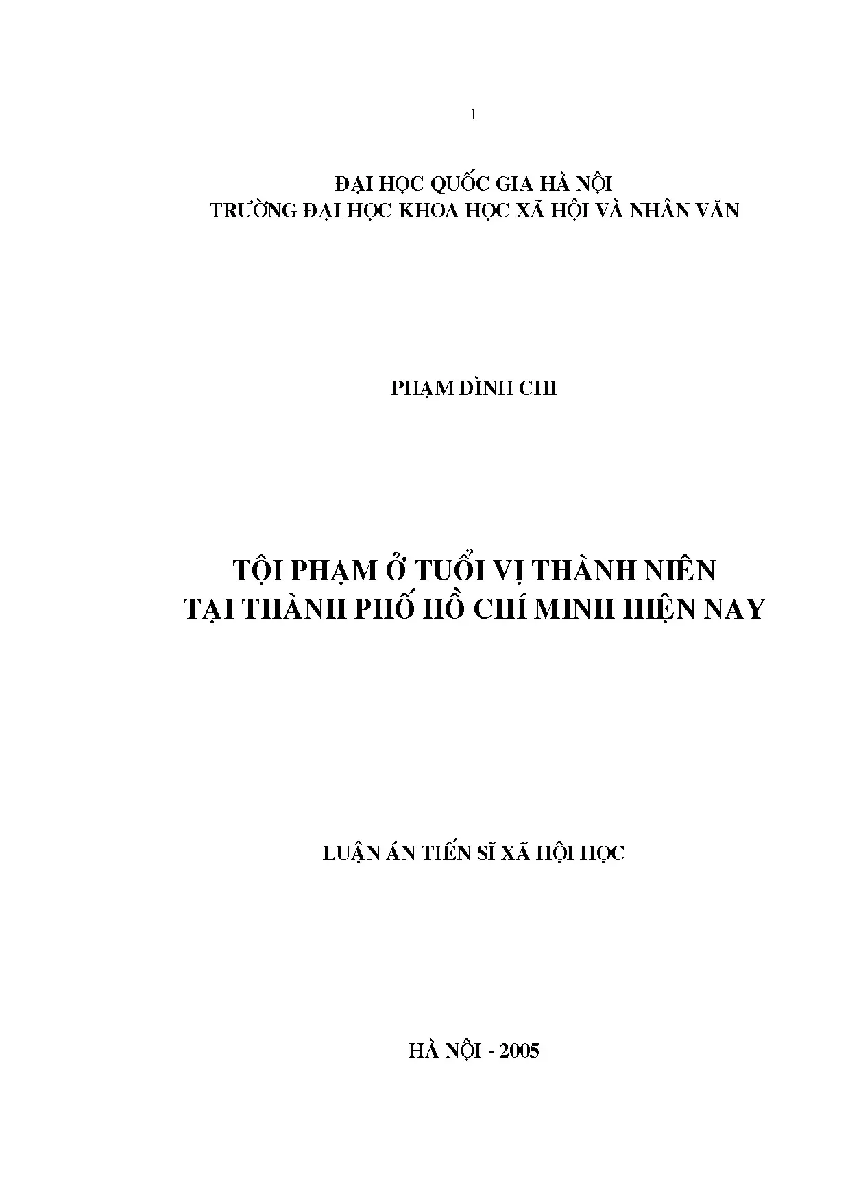 Luận án tiến sĩ tội phạm ở tuổi vị thành niên tại thành phố
