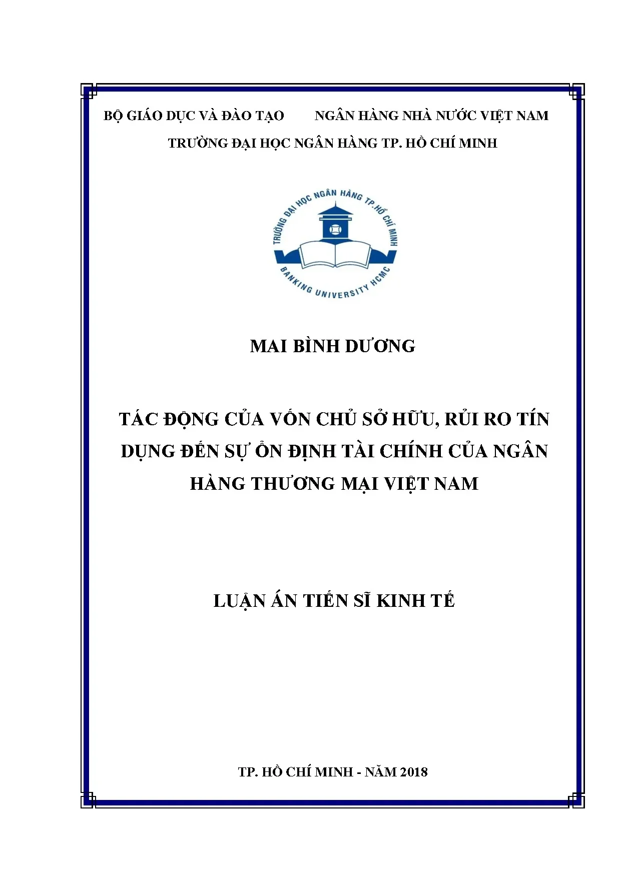 Tác động của vốn chủ sở hữu, rủi ro tín dụng đến sự ổn định tài chính của ngân hàng thương mại Việt Nam