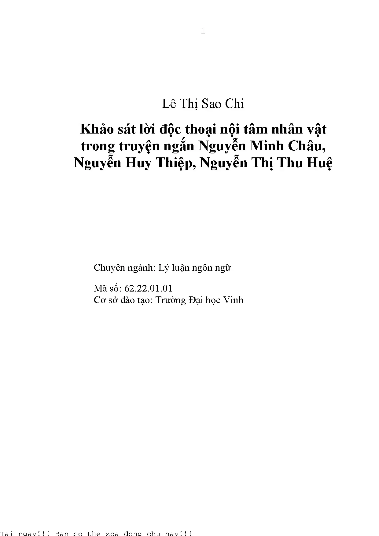 Độc thoại nội tâm trong truyện ngắn Nguyễn Minh Châu, Nguyễn Huy Thiệp, Nguyễn Thị Thu Huệ