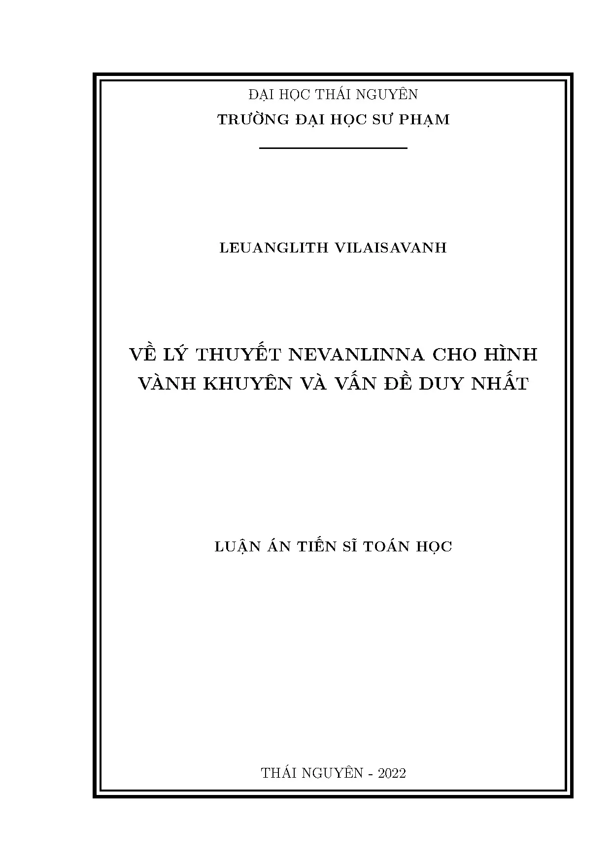 Luận án tiến sĩ về lý thuyết nevanlinna cho hình vành khuyên