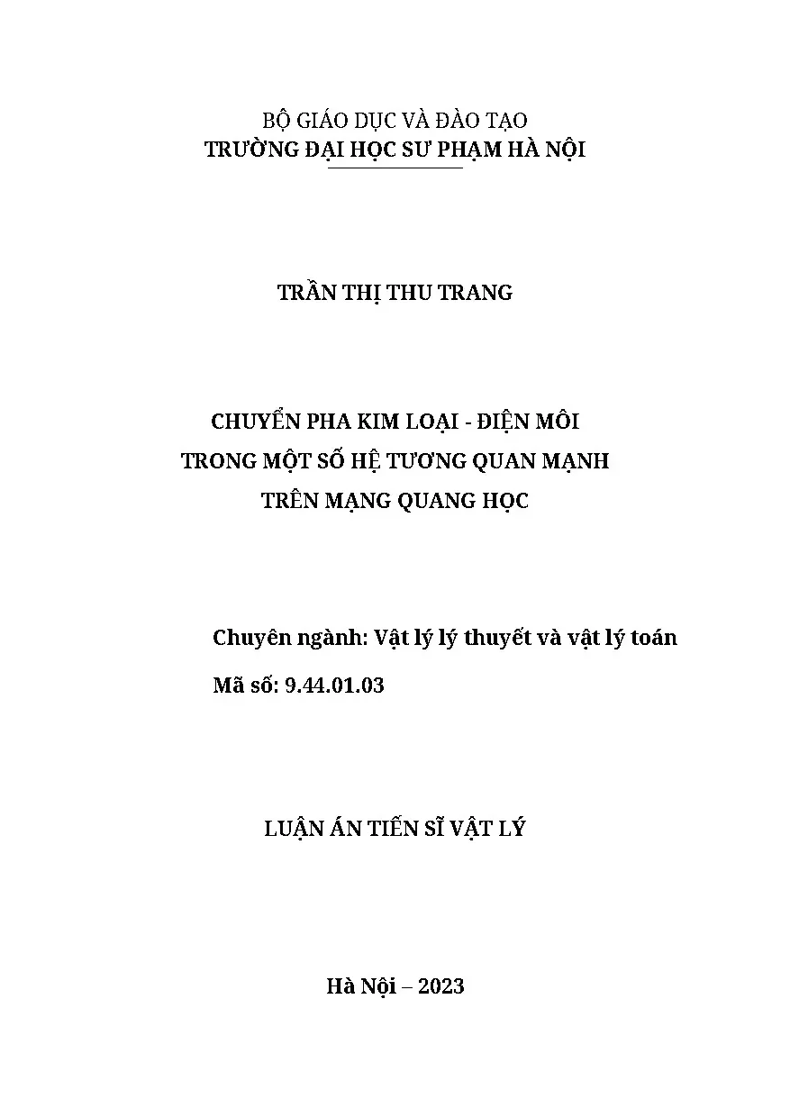 Chuyển pha kim loại điện môi trong hệ tương quan mạnh trên mạng quang học