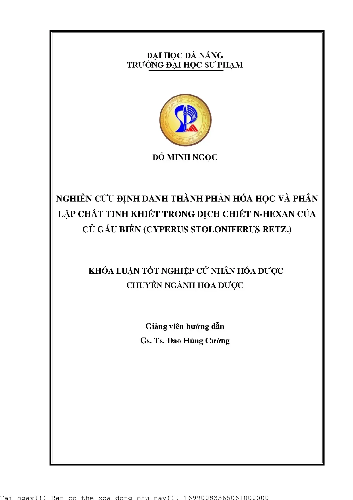 Nghiên cứu định danh thành phần hóa học và phân lập chất tinh khiết trong dịch chiết củ gấu biển