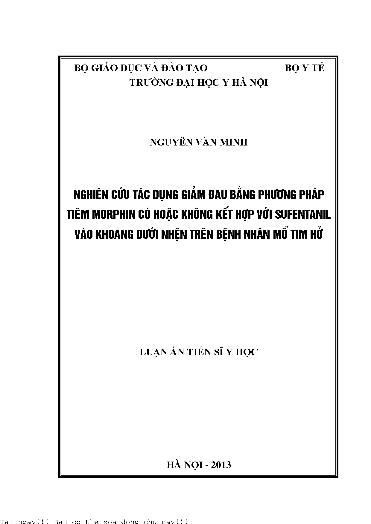 Nghiên cứu tác dụng giảm đau bằng morphin và sufentanil trong mổ tim hở