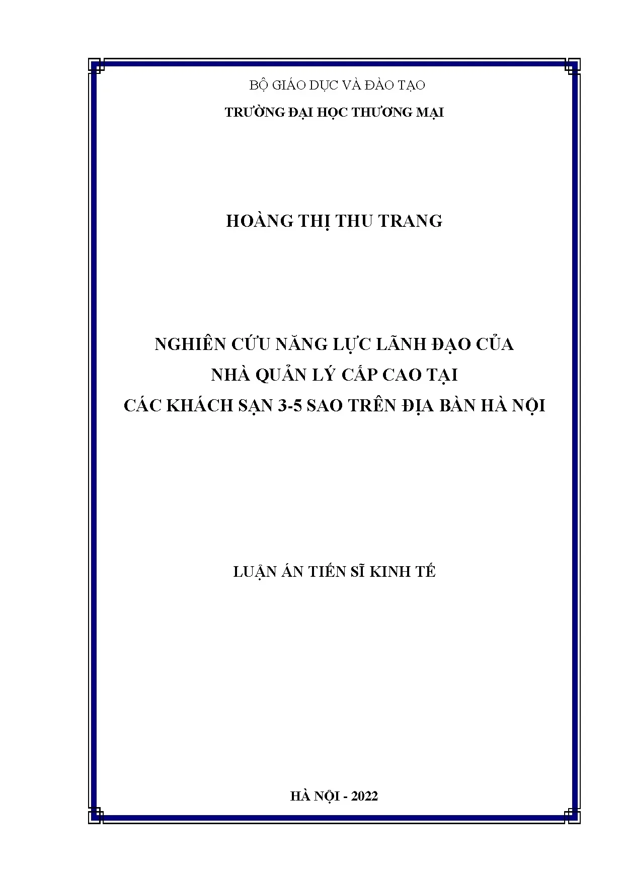 Nghiên cứu năng lực lãnh đạo nhà quản lý khách sạn 3-5 sao Hà Nội