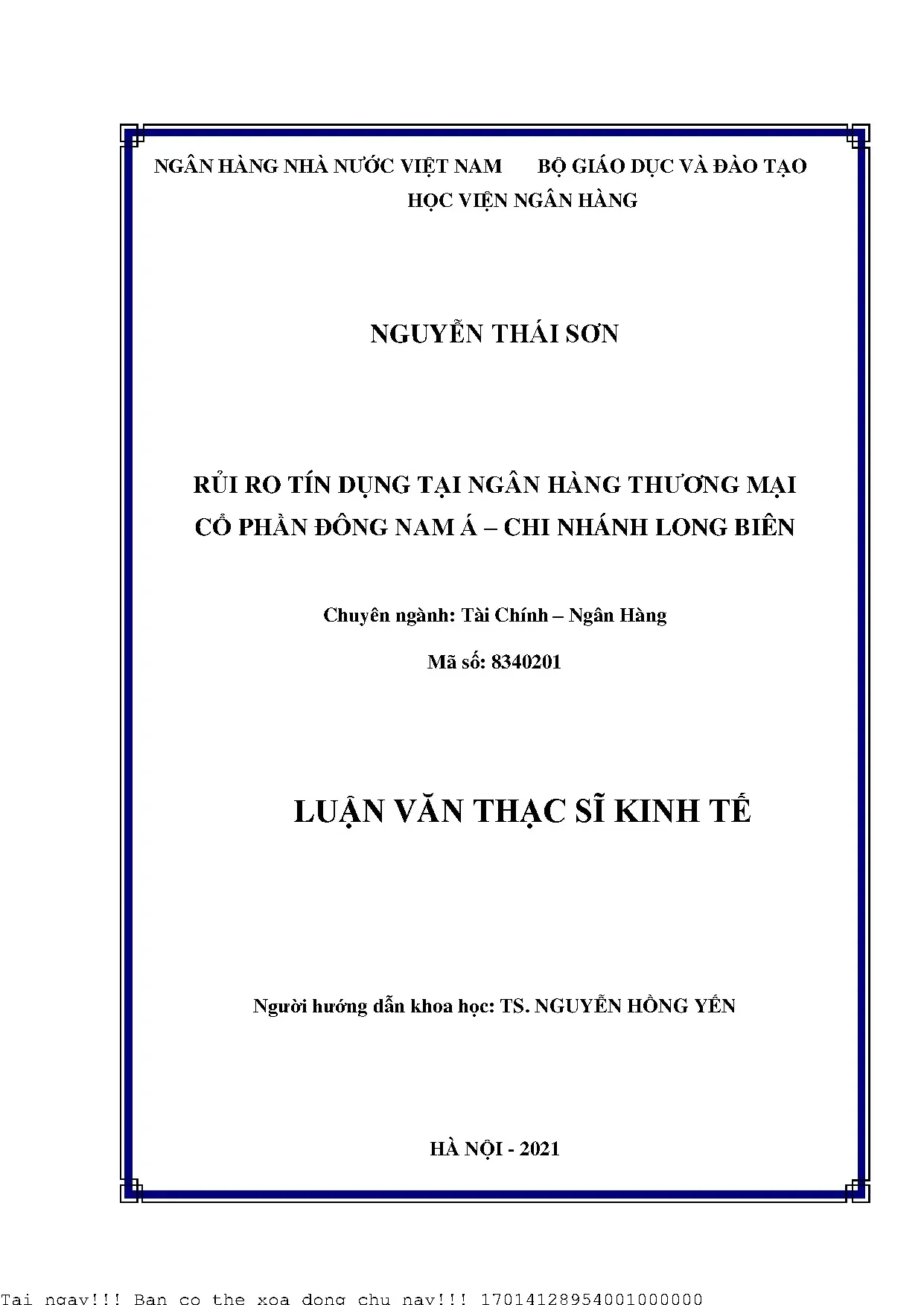 Rủi ro tín dụng tại ngân hàng: Nghiên cứu trường hợp SeABank Long Biên
