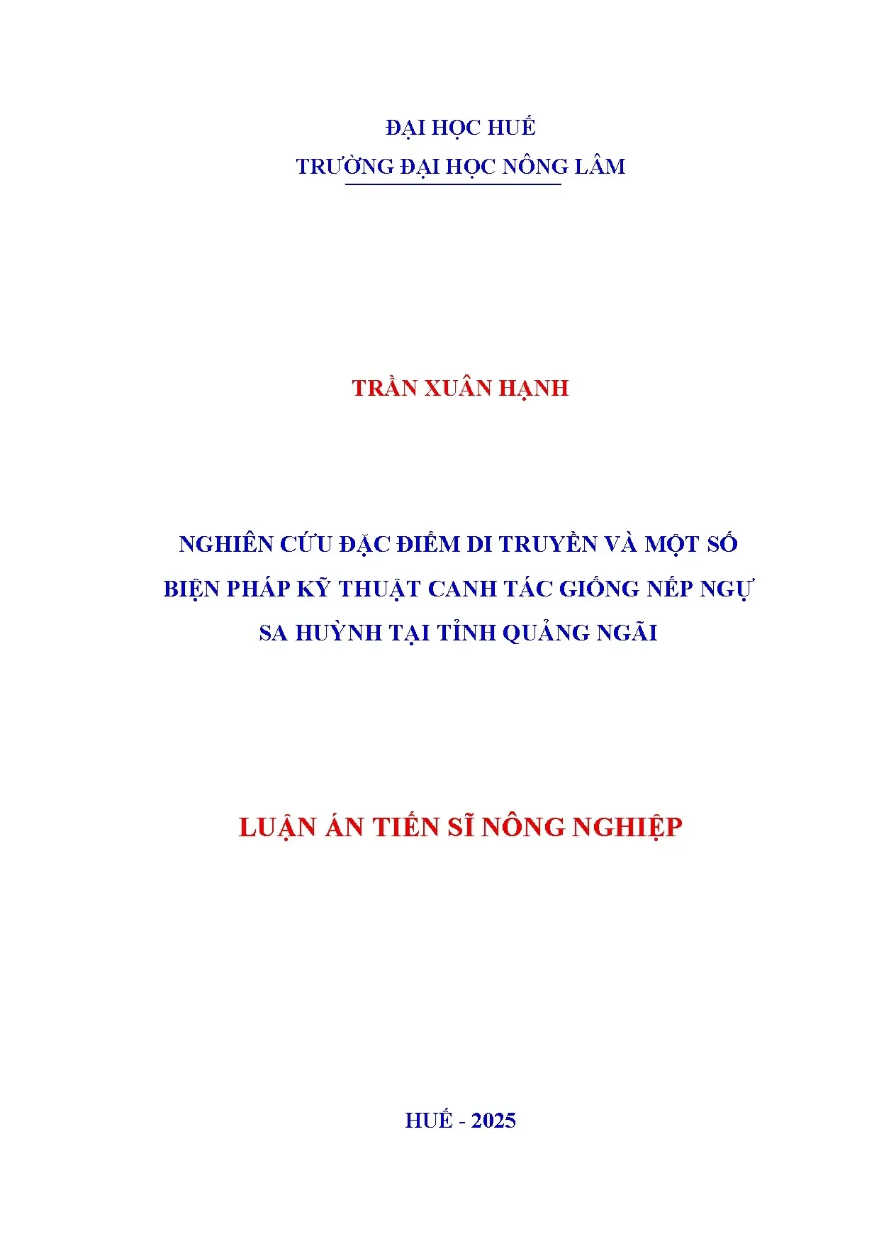 Luận án Tiến sĩ Nông nghiệp: Giống nếp Ngự Sa Huỳnh