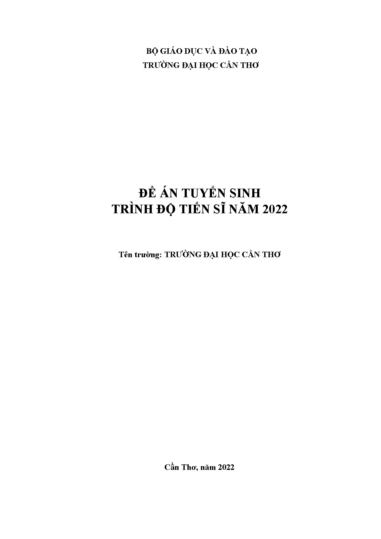Đề án Tuyển sinh Tiến sĩ 2022 - Đại học Cần Thơ