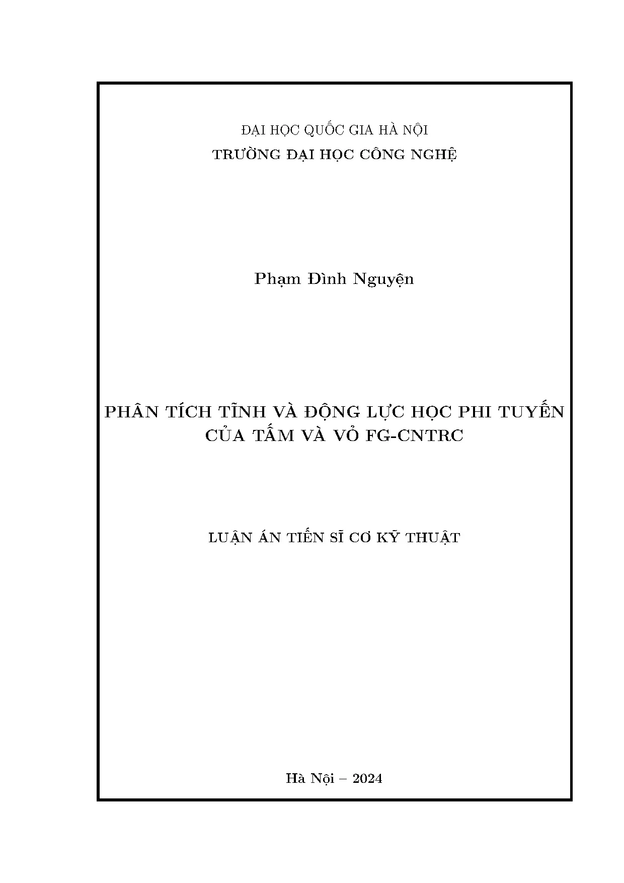 Phân tích Tĩnh và Động lực học Phi tuyến Tấm/Vỏ FG-CNTRC