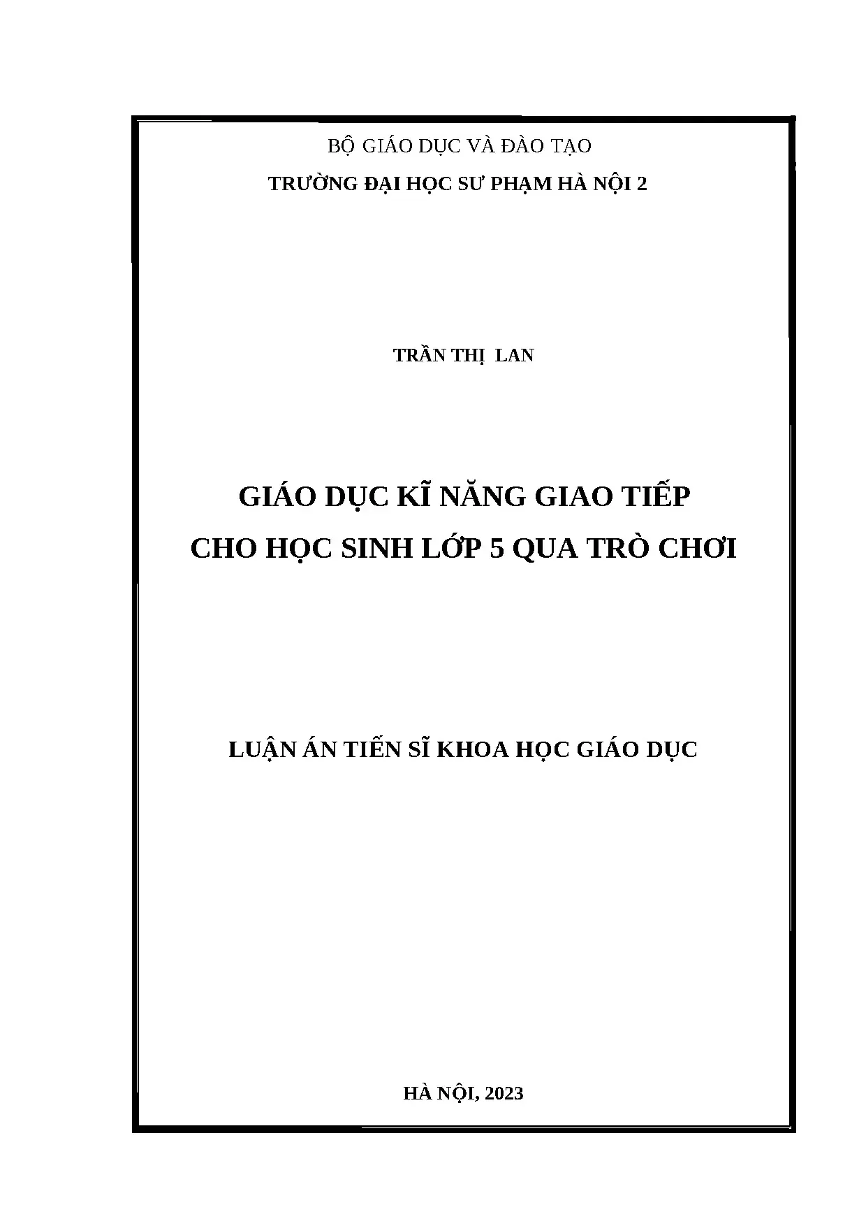 Luận án tiến sĩ giáo dục kĩ năng giao tiếp cho học sinh lớp
