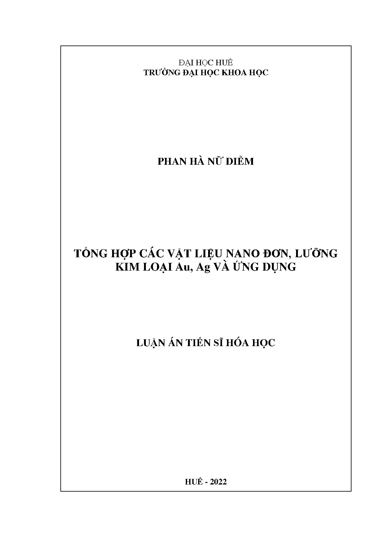 Tổng hợp vật liệu nano Au, Ag và ứng dụng - Luận án TS