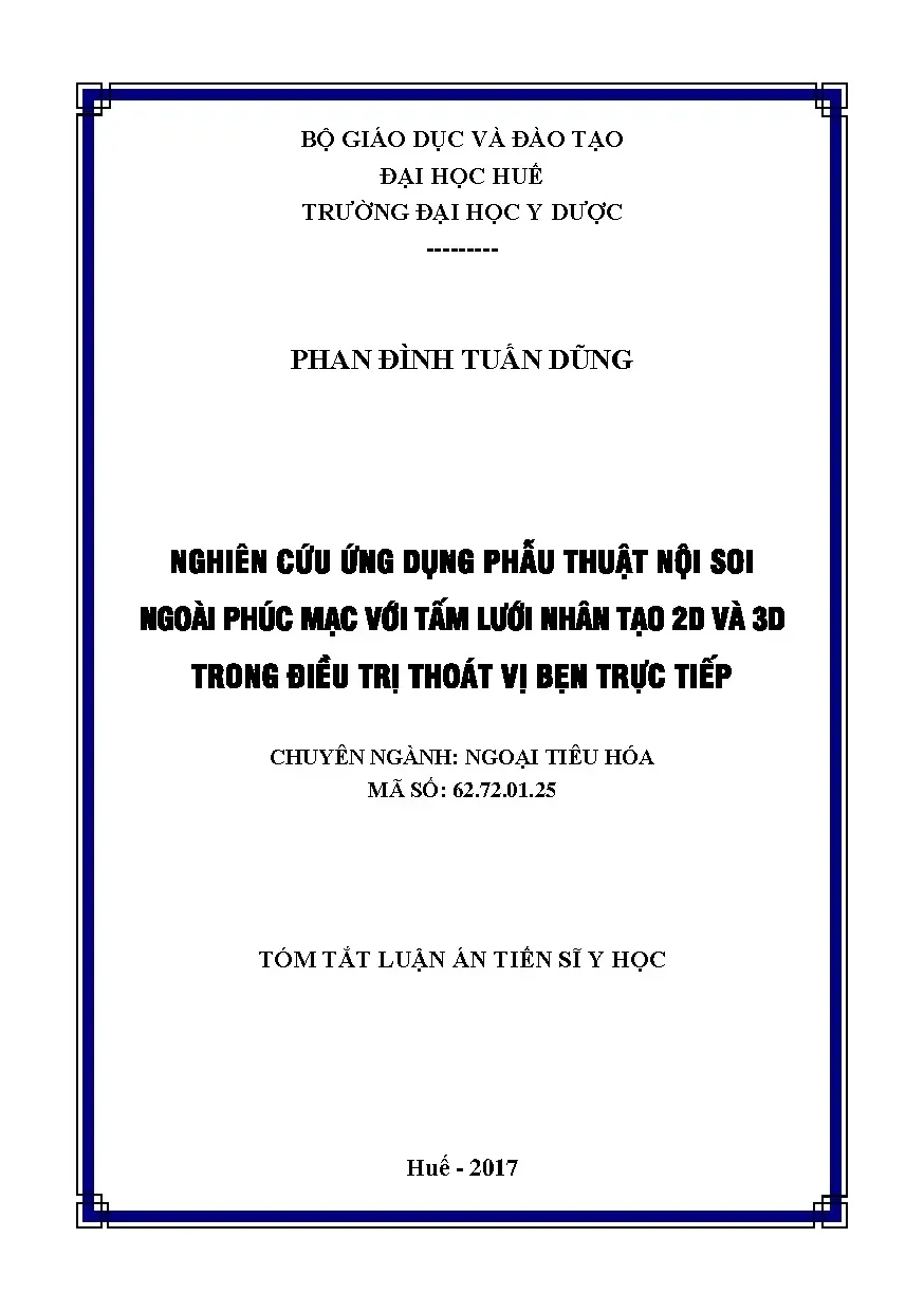 Nghiên cứu ứng dụng phẫu thuật nội soi ngoài phúc mạc trong điều trị thoát vị bẹn