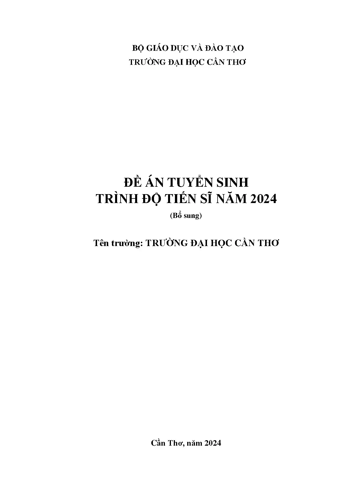Đề án Tuyển sinh Tiến sĩ 2024 - Đại học Cần Thơ