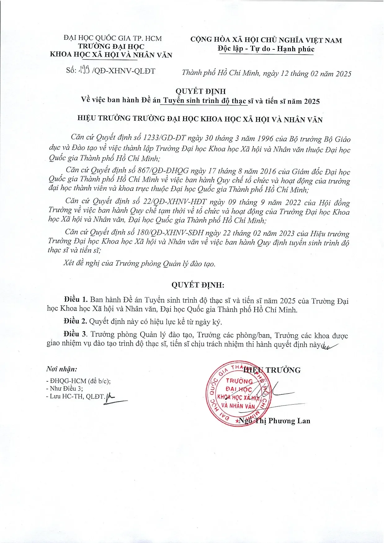 Đề án tuyển sinh Thạc sĩ và Tiến sĩ 2025 ĐH KHXH&NV
