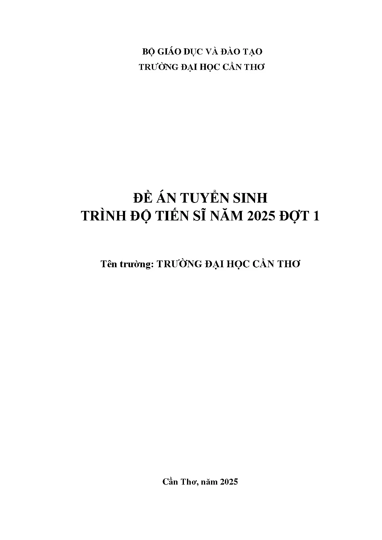 Đề án Tuyển sinh Tiến sĩ 2025 Đợt 1 - Đại học Cần Thơ