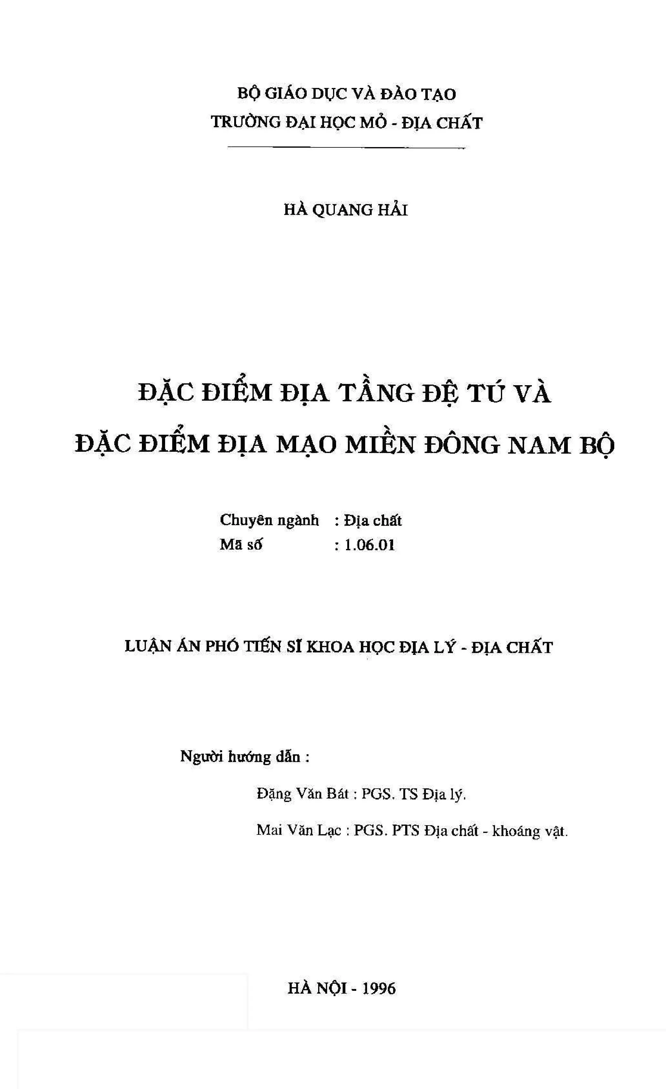 Đặc điểm địa tầng đệ tứ và đặc điểm địa mạo miền đông nam bộ