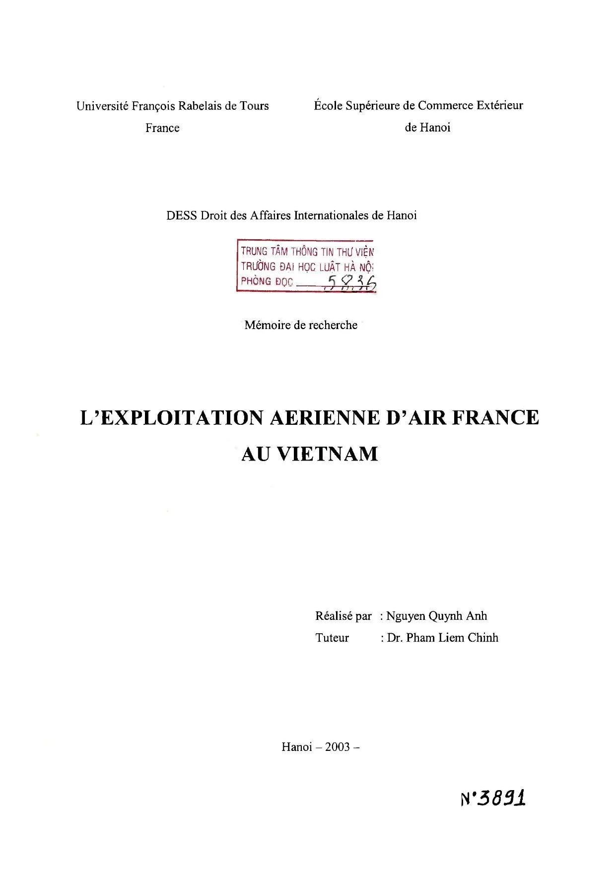 Luận án khai thác hàng không Air France tại Việt Nam