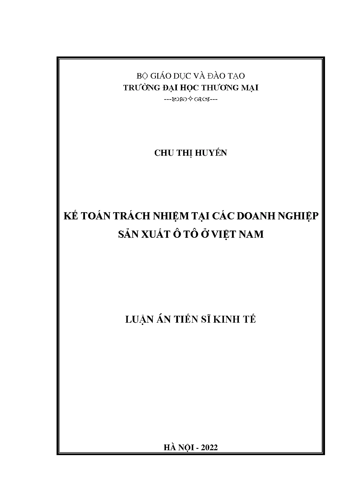 Kế toán trách nhiệm trong doanh nghiệp sản xuất ô tô Việt Nam