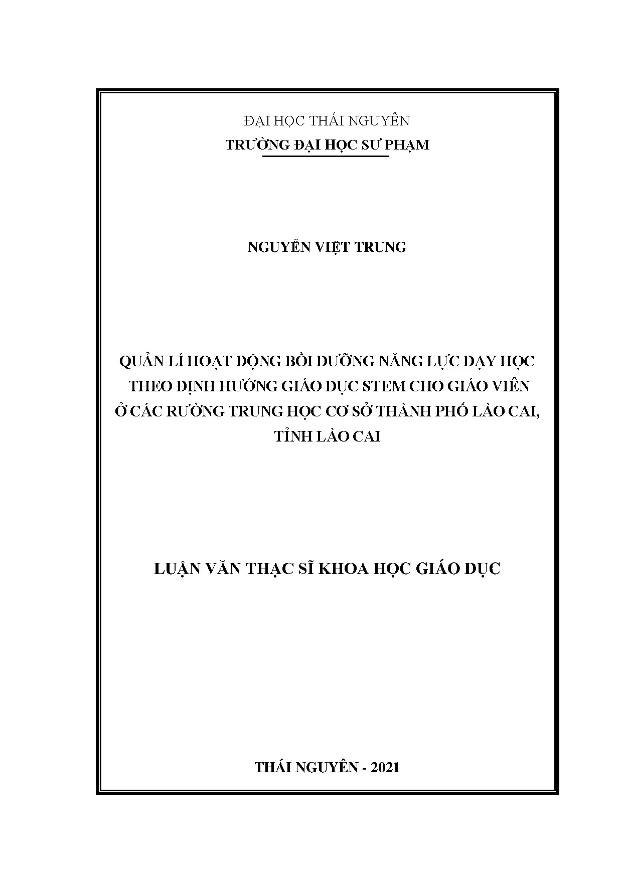 Quản lý bồi dưỡng năng lực dạy học STEM cho giáo viên trường THCS Lào Cai