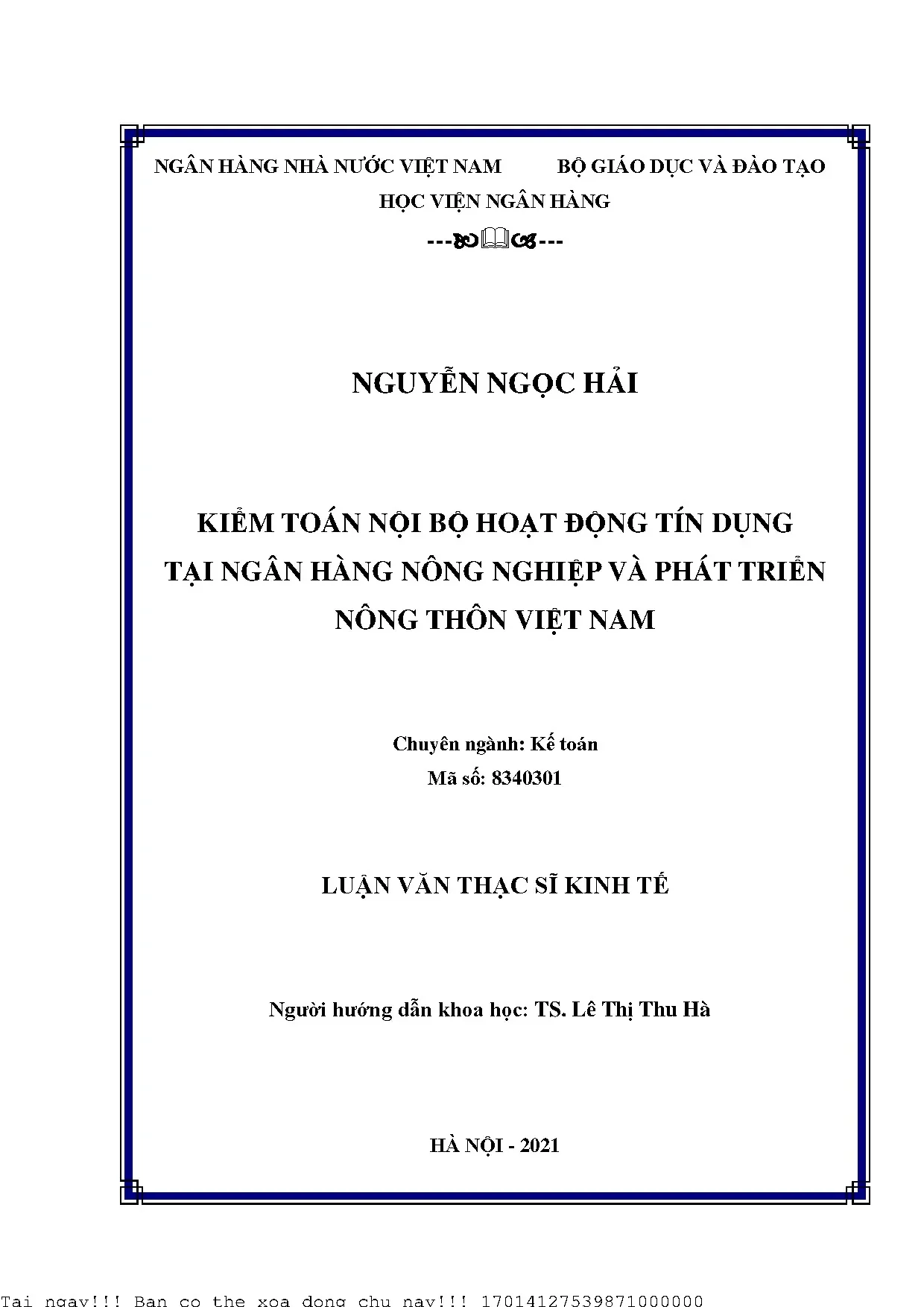 Kiểm toán nội bộ hoạt động tín dụng ngân hàng, trường hợp Agribank Việt Nam