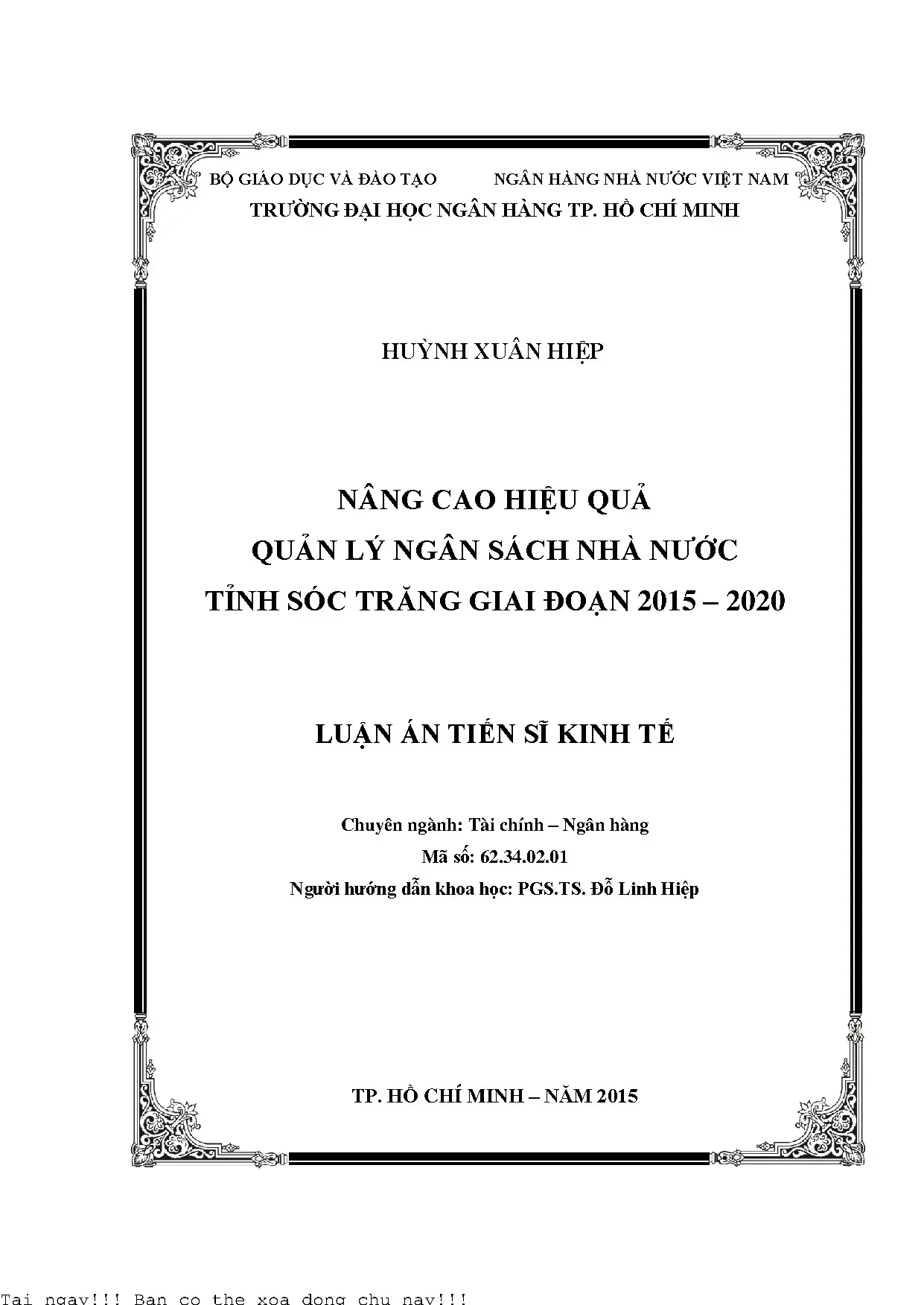 Nâng cao hiệu quả quản lý ngân sách nhà nước tỉnh Sóc Trăng