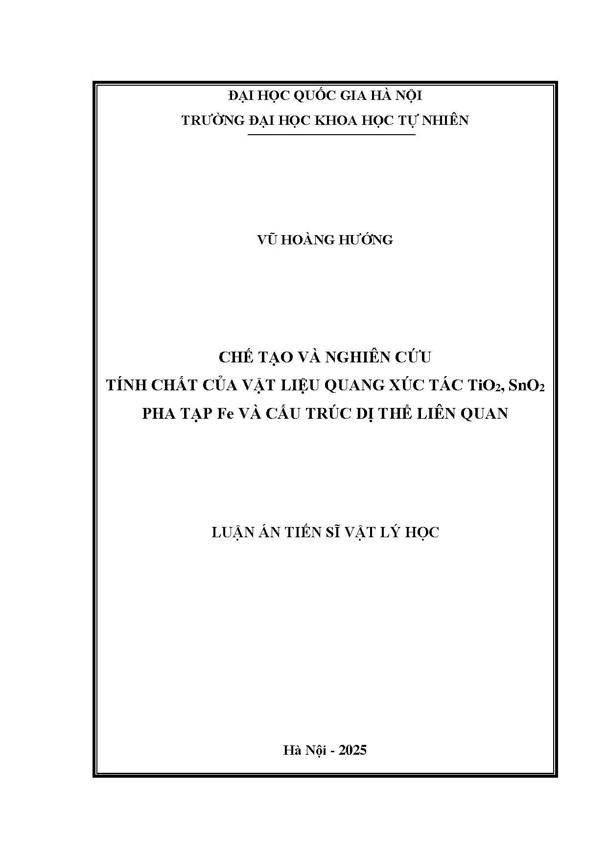 Chế tạo và nghiên cứu vật liệu quang xúc tác TiO2, SnO2 pha tạp Fe