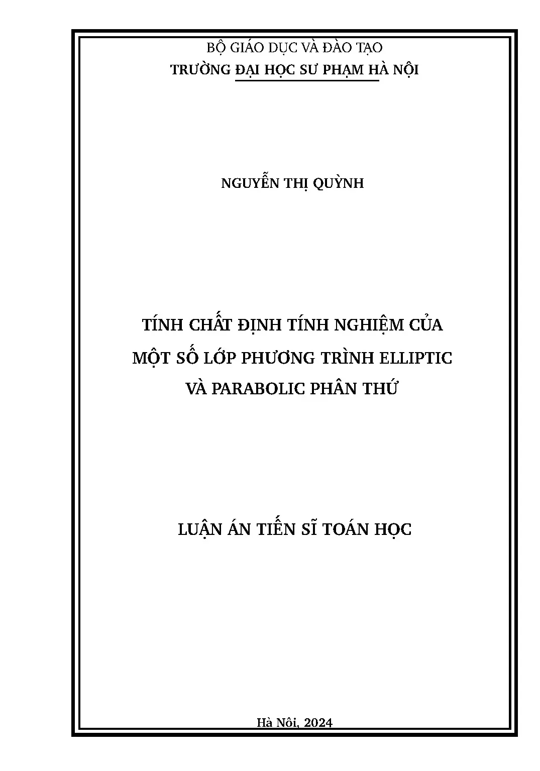 Tính chất định tính nghiệm của phương trình elliptic và parabolic
