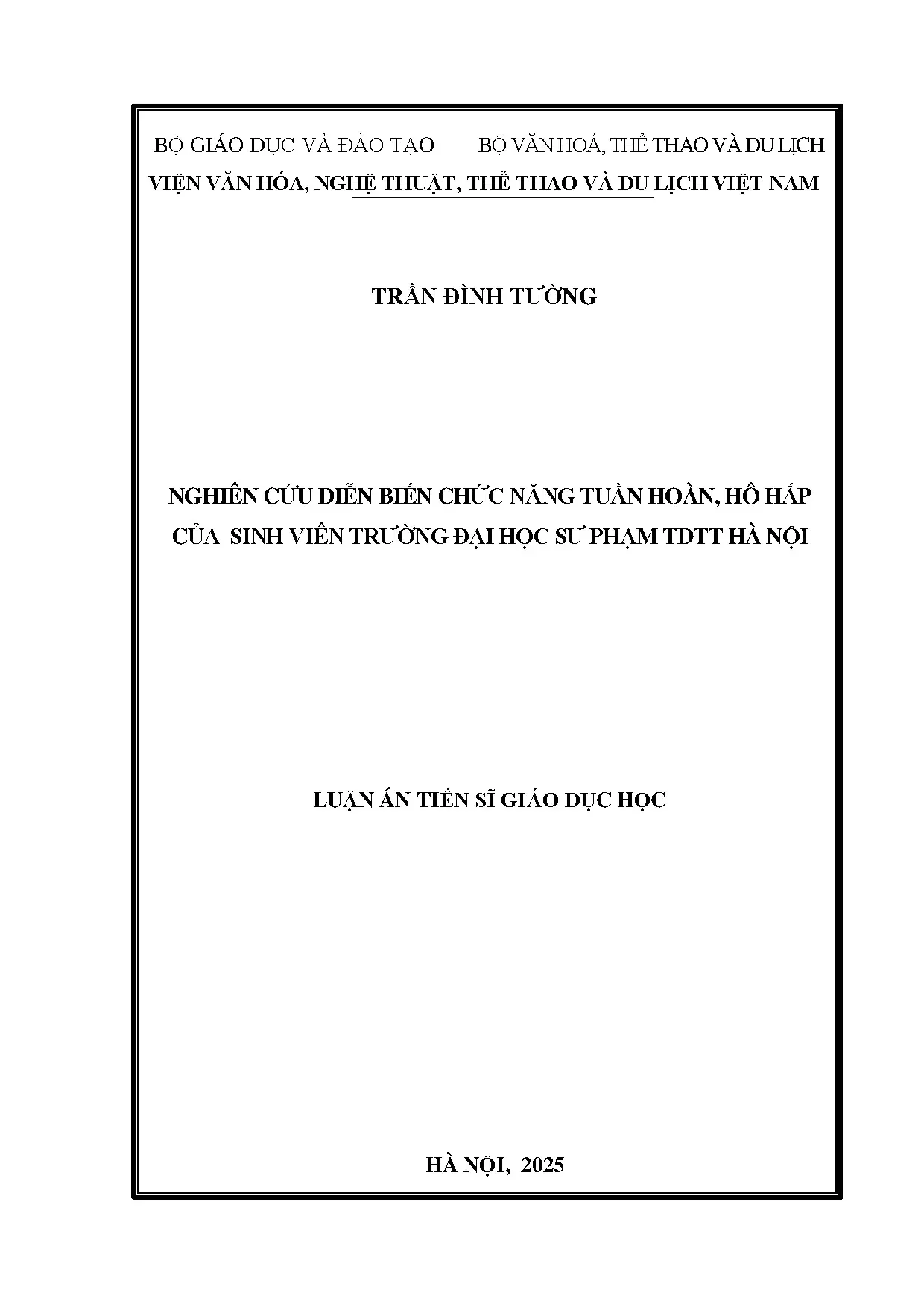 Chức năng tuần hoàn, hô hấp sinh viên TDTT Hà Nội