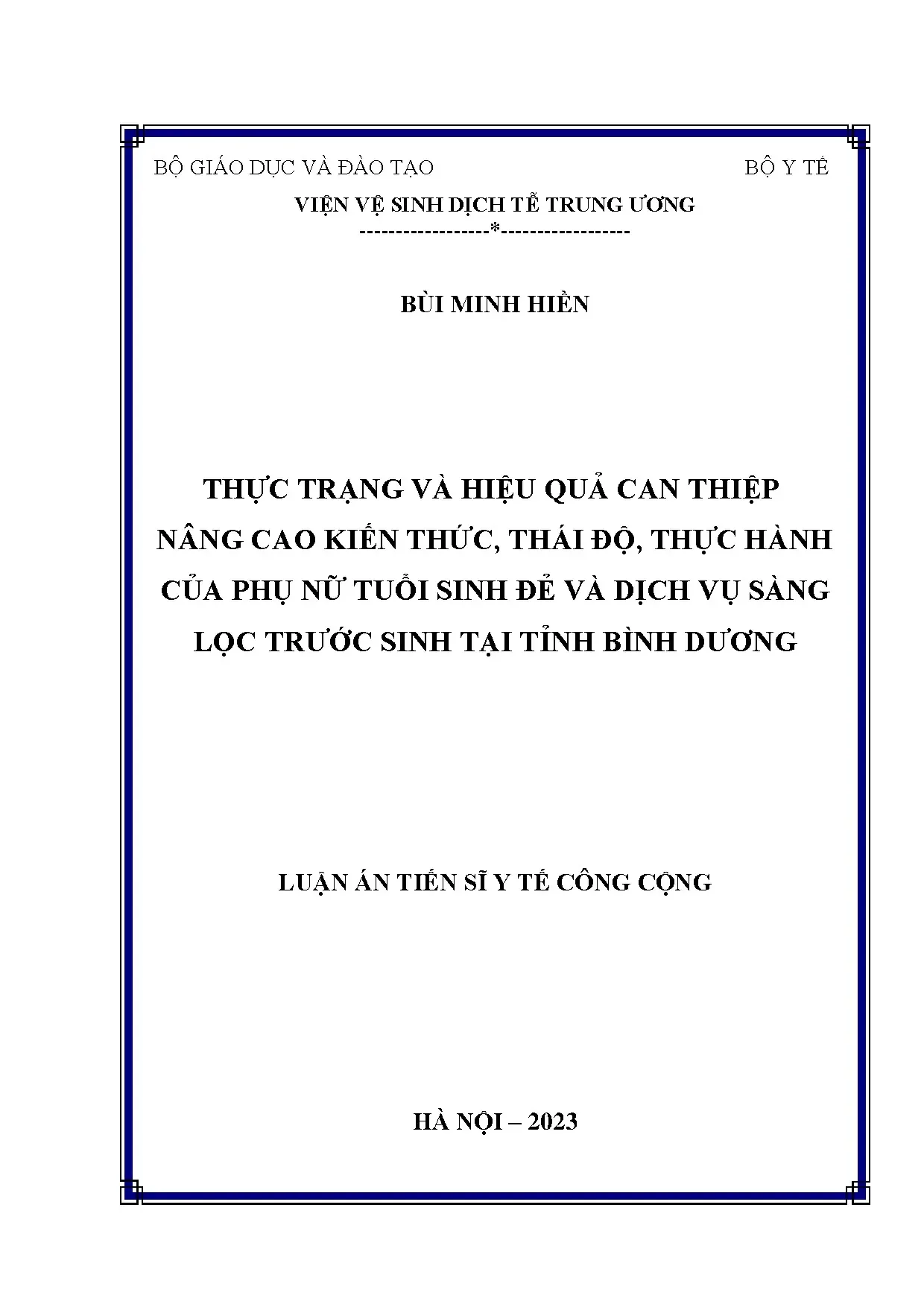 Thực trạng và hiệu quả can thiệp sàng lọc trước sinh tại Bình Dương